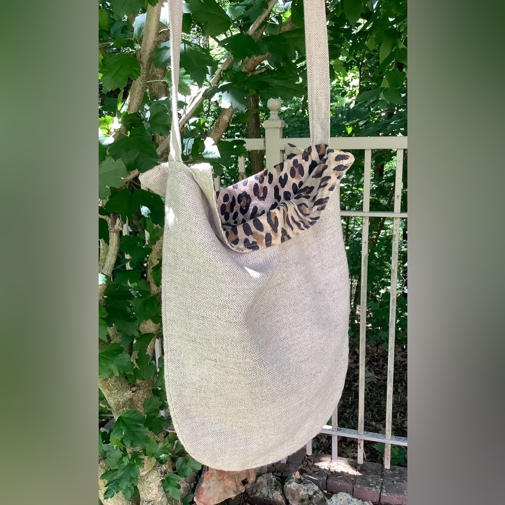 Unstructured Tote Neutral With Animal Print Lining